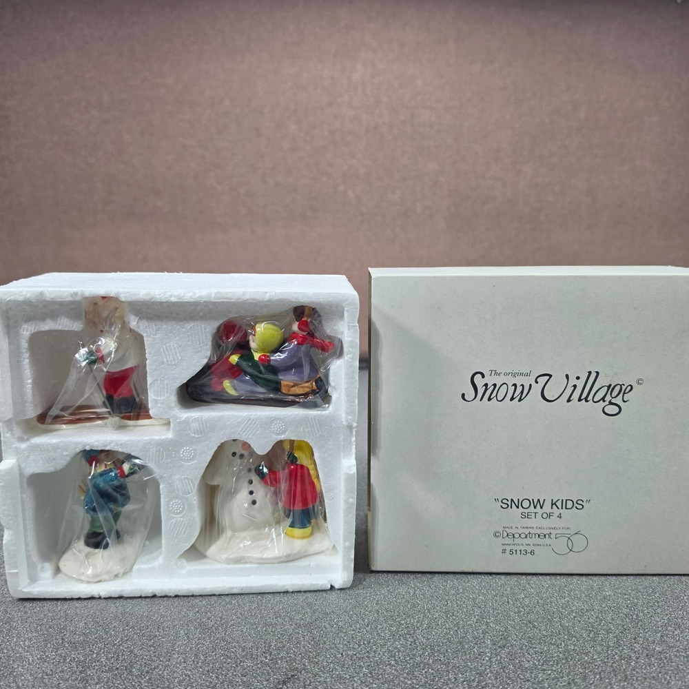 Dept 56 Snow Village Snow Kids Set of 4 White Excellent 5113-6 Figurines
